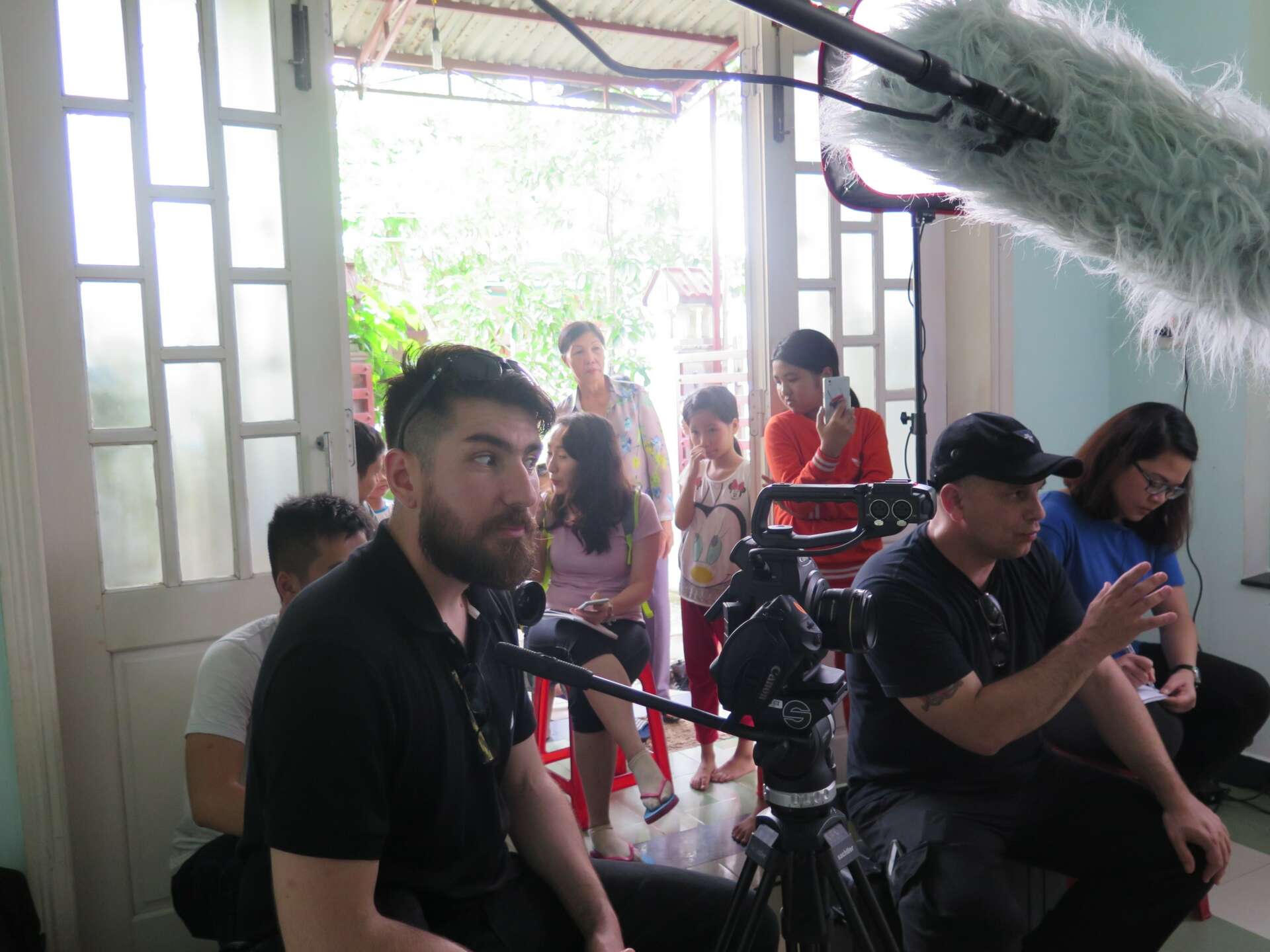 Andrés Gallegos, Daniel Bernardi, Trang Tran on set